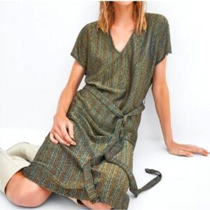 ZARA Trafaluc Metallic Stripe Midi Dress